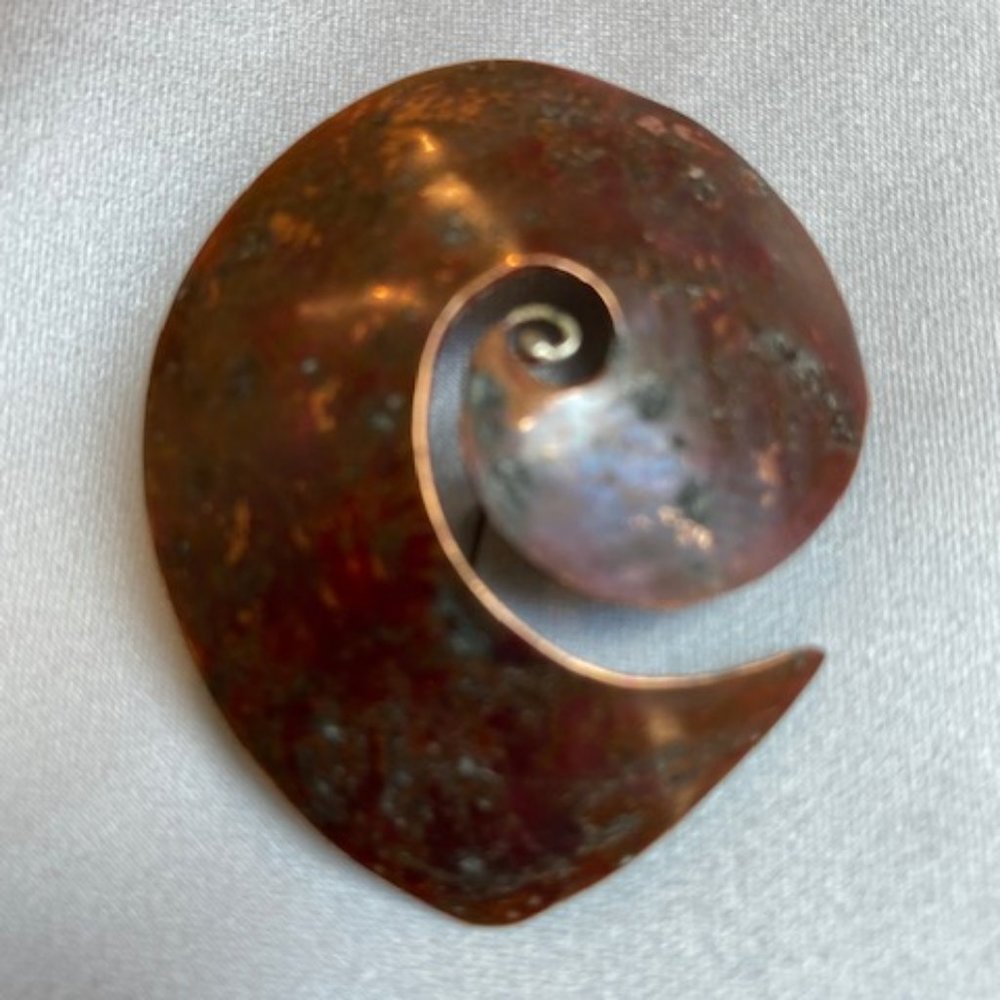 Contemporary Hand-crafted Patinated Copper Brooch